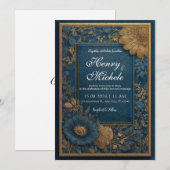Einladung von Regal Navy und Gold Floral Wedding (Vorne/Hinten)