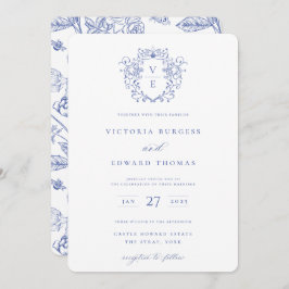 Einladung von Regency Blue Wappen Monogram