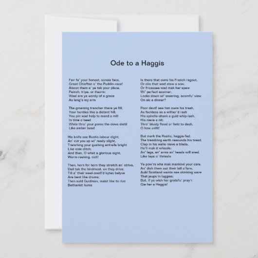 Einladung von Robbie Burns Burn (Rückseite)