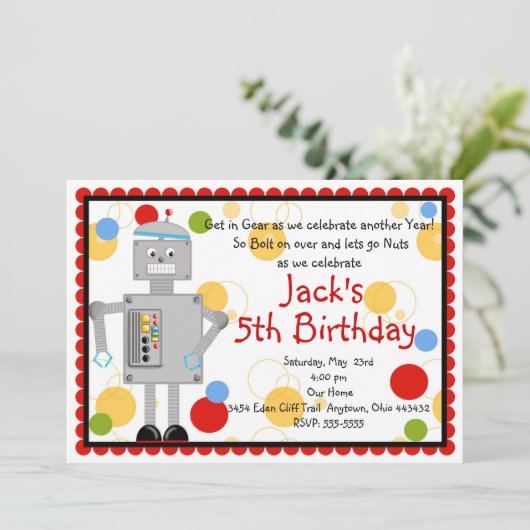 Einladung von Robot Birthday (Stehend Vorderseite)