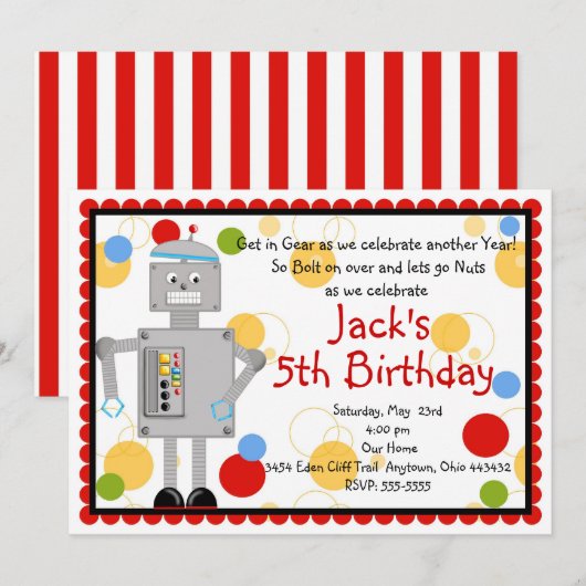Einladung von Robot Birthday (Vorne/Hinten)