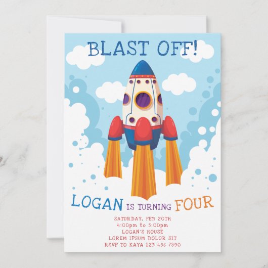 Einladung von Rocket Birthday (Vorderseite)