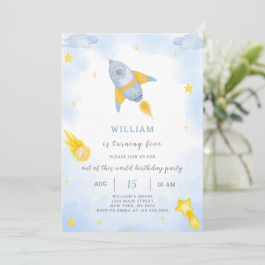 Einladung von Rocket Birthday (Stehend Vorderseite)