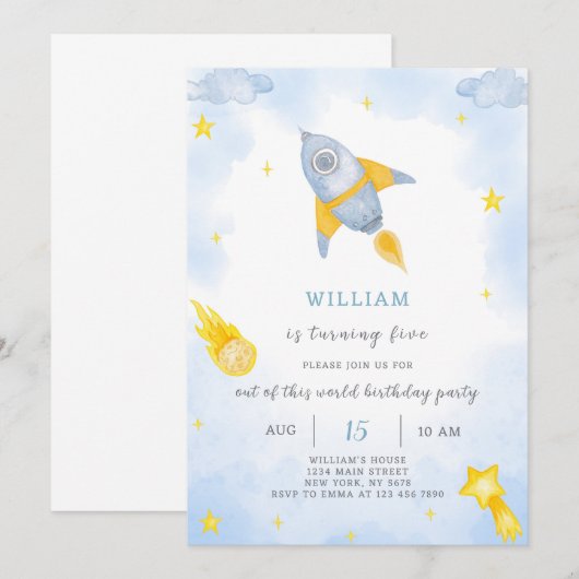 Einladung von Rocket Birthday (Vorne/Hinten)