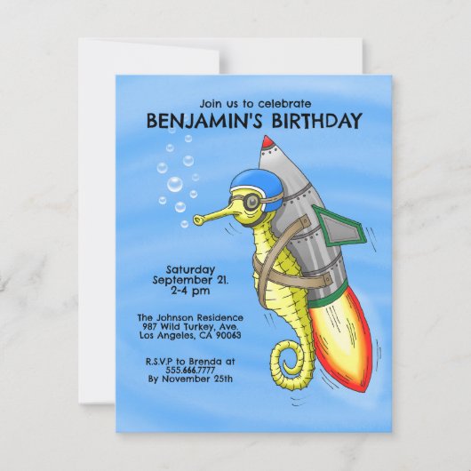 Einladung von Rocket Seepferd zum Geburtstag (Vorderseite)