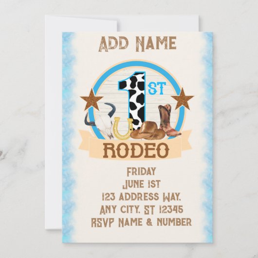 Einladung von Rodeo zum 1. Geburtstag (Vorderseite)