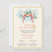 Einladung von Romantic Doves Coral Hochzeit (Vorderseite)