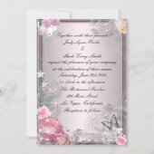 Einladung von Rosa Blüten und Schmetterlingen (Vorderseite)