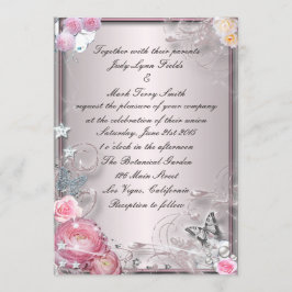 Einladung von Rosa Blüten und Schmetterlingen