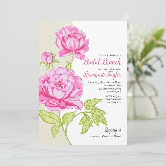 Einladung von Rosa Peonies (Stehend Vorderseite)