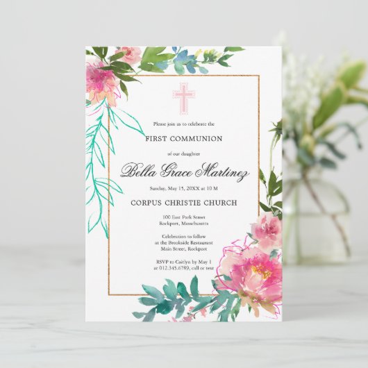 Einladung von Rosa Peony (Stehend Vorderseite)