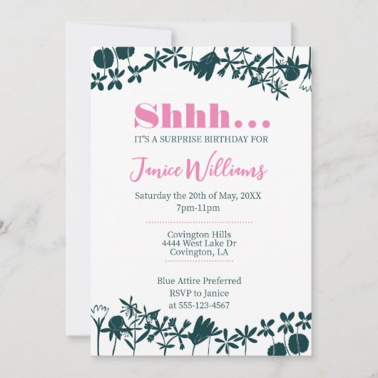 Einladung von Rosa und Grüner Flora (Vorderseite)