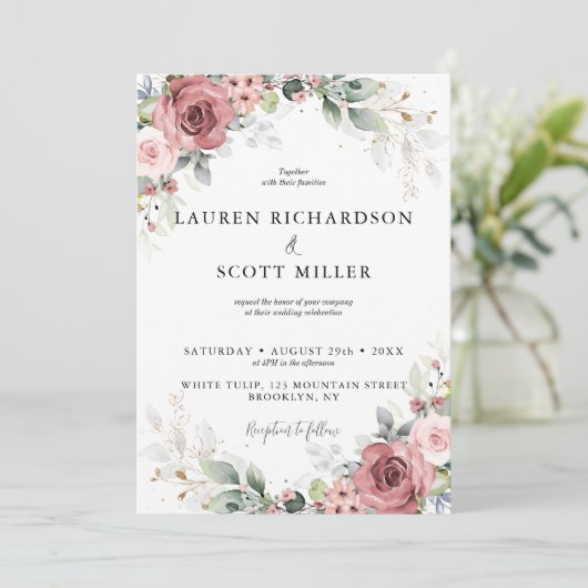 Einladung von Rosa und Rote Blüte (Stehend Vorderseite)