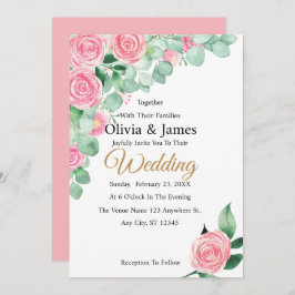 Einladung von Rose und Eukalyptus