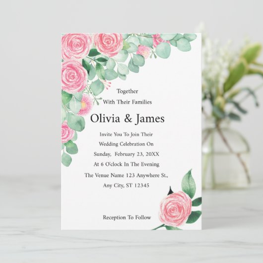 Einladung von Rose und Eukalyptus (Stehend Vorderseite)