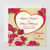 Einladung von Rose und Herz-Rahmen-Hochzeit (Vorderseite)