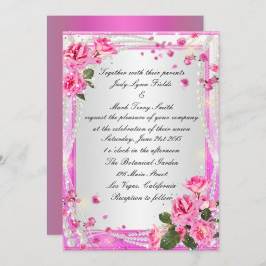 Einladung von Rosen und Perlen (Vorne/Hinten)