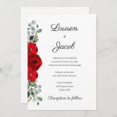 Einladung von rote Rosen und Eukalyptus (Vorne/Hinten)