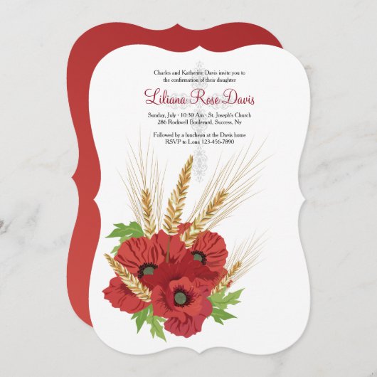 Einladung von Roten Anemonen und Weizen (Vorne/Hinten)