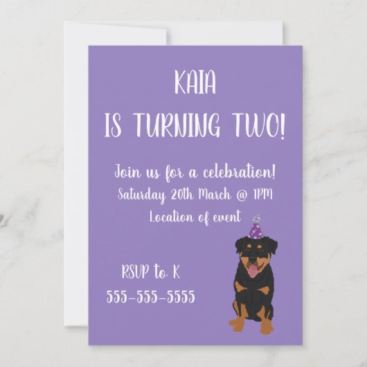 Einladung von Rottweiler zum Geburtstag (Vorderseite)