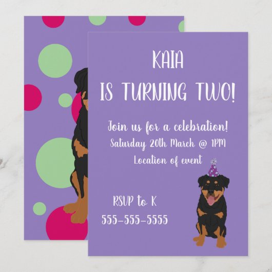 Einladung von Rottweiler zum Geburtstag (Vorne/Hinten)