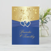 Einladung von Royal Blue and Gold Floral Wedding (Stehend Vorderseite)