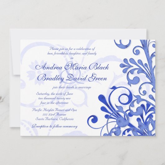 Einladung von Royal Blue and White Floral Wedding (Vorderseite)