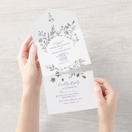 Einladung von Royal Blue Floral All-in-One (Abreißen)