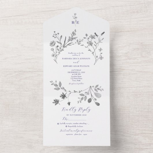 Einladung von Royal Blue Floral All-in-One (Innen Boden)