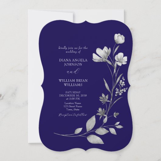 Einladung von Royal Blue Floral Wedding (Vorderseite)