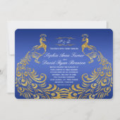 Einladung von Royal Blue Gold Peacock Hochzeit (Vorderseite)