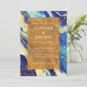 Einladung von Royal Blue Gold zur Hochzeit mit QR- (Stehend Vorderseite)