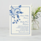 Einladung von Royal Blue Ivory Toile Floral Weddin (Stehend Vorderseite)