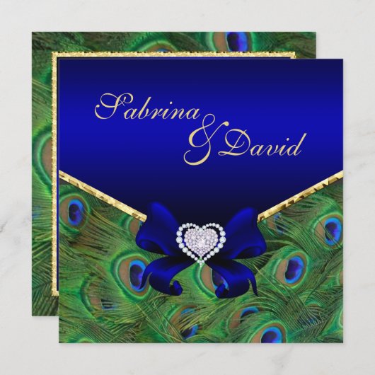 Einladung von Royal Blue Peacock Hochzeit (Vorne/Hinten)