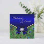 Einladung von Royal Blue Peacock Hochzeit (Stehend Vorderseite)