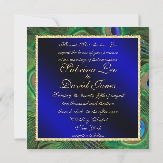 Einladung von Royal Blue Peacock Hochzeit (Rückseite)