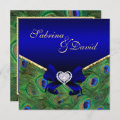 Einladung von Royal Blue Peacock Hochzeit (Vorne/Hinten)
