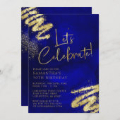 Einladung von Royal Blue und Gold zum Geburtstag (Vorne/Hinten)