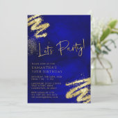 Einladung von Royal Blue und Gold zum Geburtstag (Stehend Vorderseite)