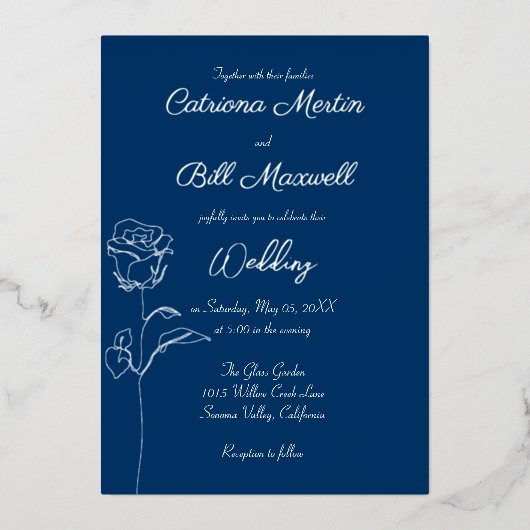 Einladung von Royal Blue und Real Silver Foil (Vorderseite)
