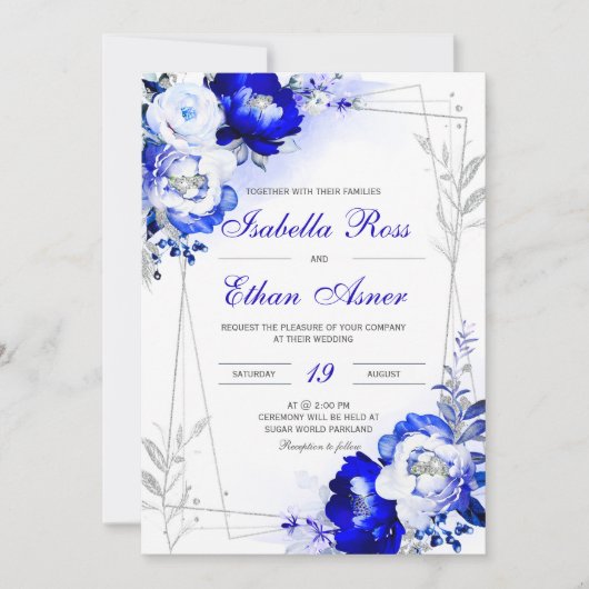 Einladung von Royal Blue und Silver Wedding (Vorderseite)