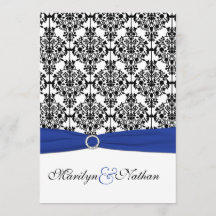 Einladung von Royal Blue, White, Black Damask Hoch