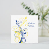 Einladung von Royal Blue, Yellow, White Floral Wed (Stehend Vorderseite)
