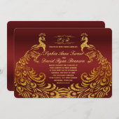 Einladung von Royal Burgundy Gold Peacock Wedding (Vorne/Hinten)