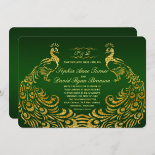 Einladung von Royal Green Gold Peacock Wedding