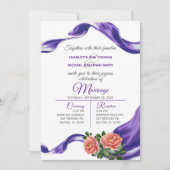 Einladung von Royal Lila Ribbon & Floral Wedding (Vorderseite)