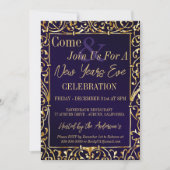 Einladung von Royal Lila und Gold Silvester (Vorderseite)