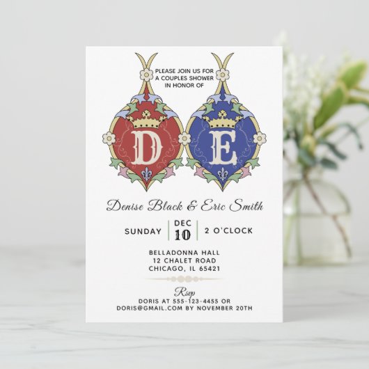 Einladung von Royal Monogram Couples Polterabend (Stehend Vorderseite)