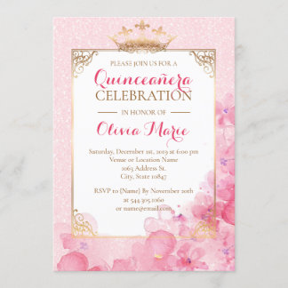 Einladung von Royal Pink and Gold Quinceanera