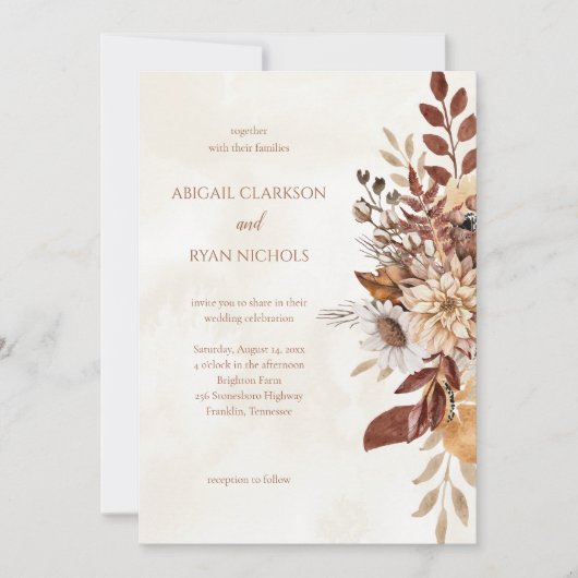 Einladung von Rustikal Fall Floral Hochzeit (Vorderseite)